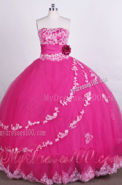 Flower Sweetheart Appliqued Dress for Quinceanera in Hot Pink